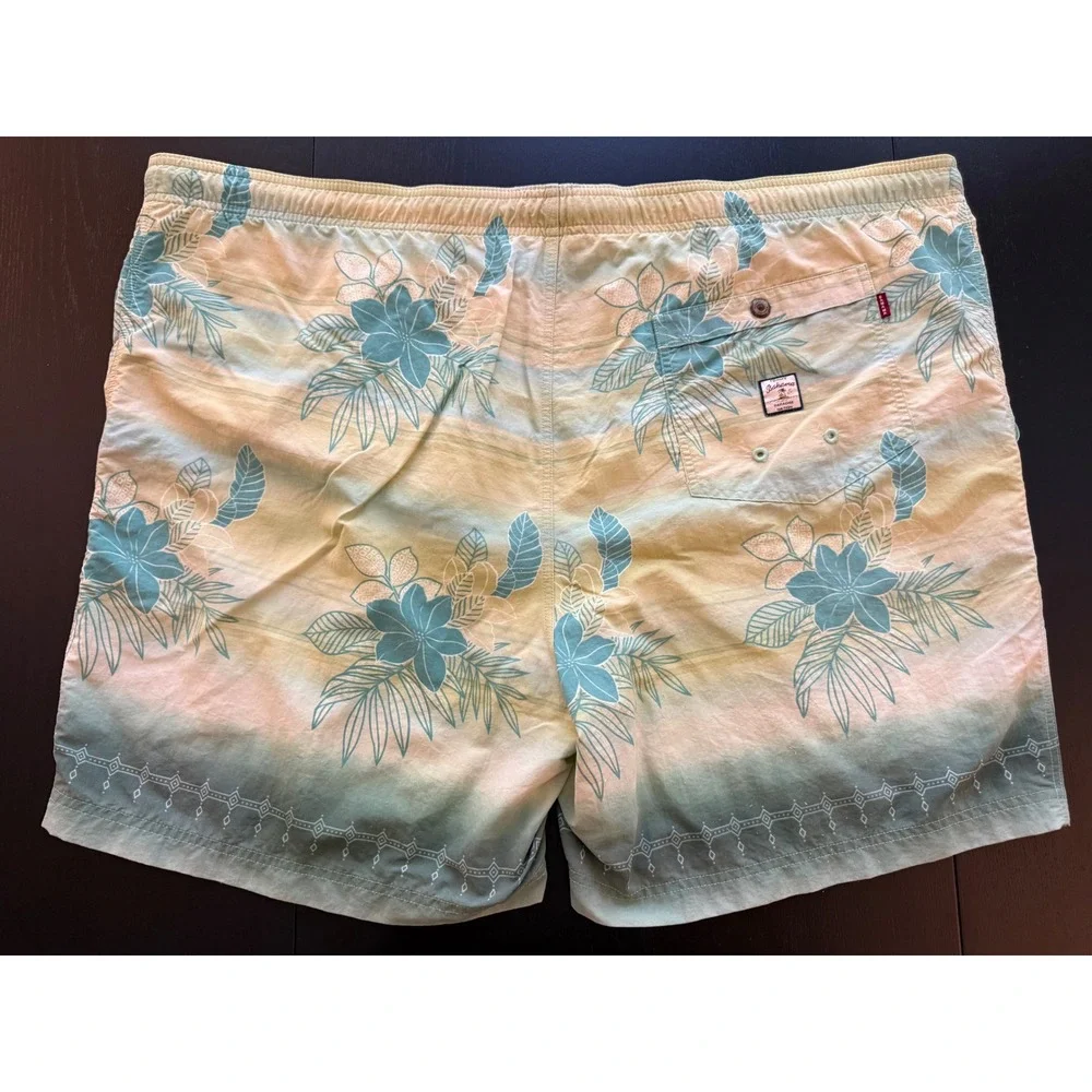 Tommy Bahama Swim Trunks Mens XXL‎ Green/Yellow Mesh-Lined Board Shorts